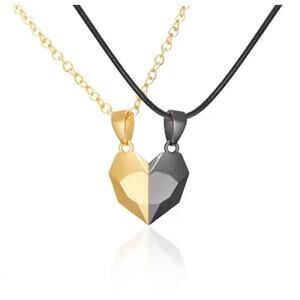 2 Matching Heart Necklaces Black and Gold Magnetic